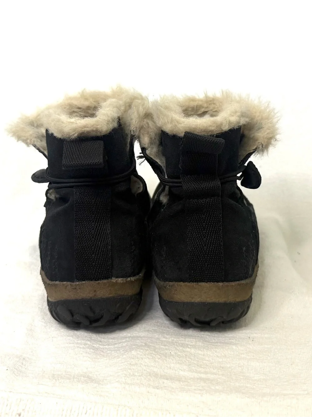 Merrell Black Winter Boots with Cream Faux-Fur Cuff